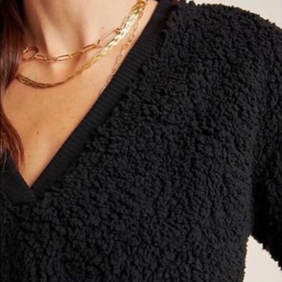 NWT-Anthro-“Sunday in Brooklyn” Edie Sherpa Black Pullover Sweater - Picture 2 of 13